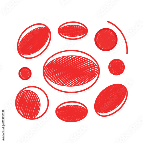 Draw red blood cells in a sketch style with bold red shading and white background.