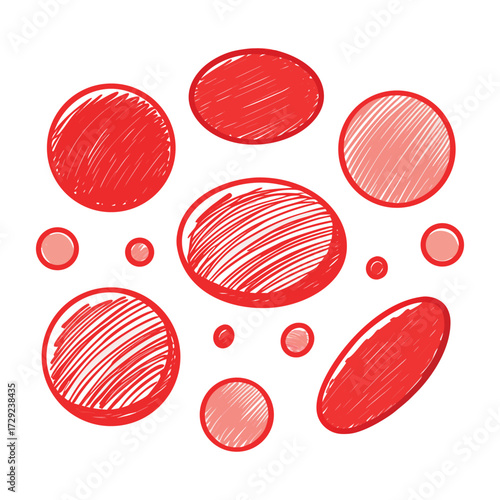 Draw red blood cells in a sketch style with bold red shading and white background.