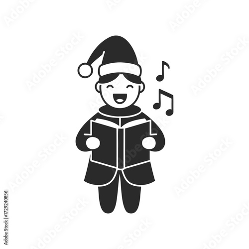 Festive young male singing christmas carols in santa hat icon on white background