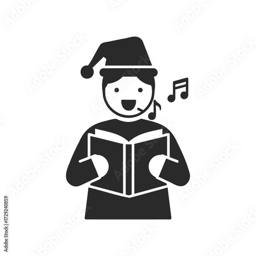 Icon of person singing christmas carols in santa hat