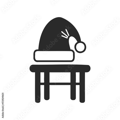 Santa hat on stool silhouette icon in black and white