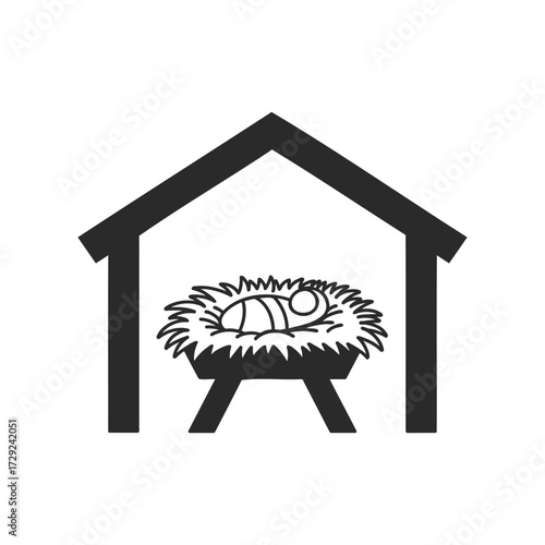 Minimalist nativity scene with baby jesus in manger silhouette