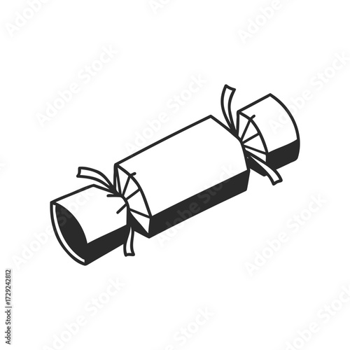 Monochrome christmas cracker drawing with ribbon details