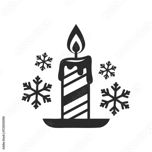 Winter holiday candle with snowflakes in black and white design