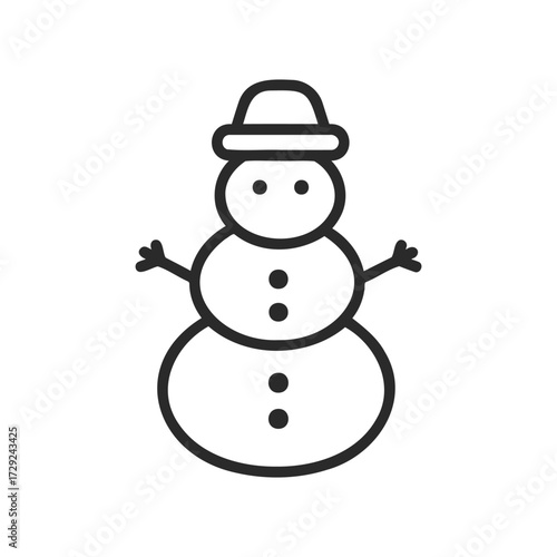 Minimalist black and white snowman line art with hat
