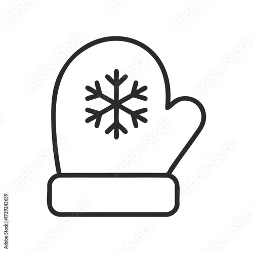Snowflake design winter mitten icon outline on white background