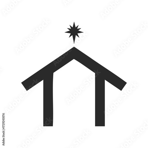 Minimalist christmas nativity scene icon with a star