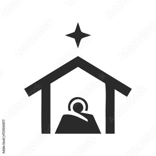 Simple nativity scene icon with star and manger silhouette