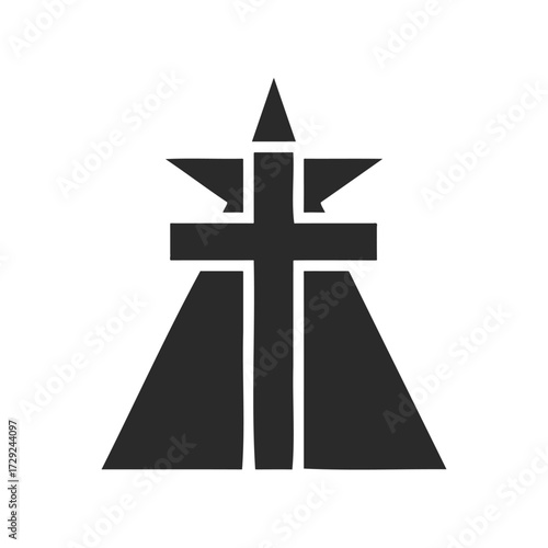 Abstract religious icon with cross and star elements