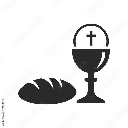Communion symbols: eucharist chalice and bread icon with cross