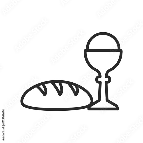 Eucharist symbols: bread and wine chalice line art illustration