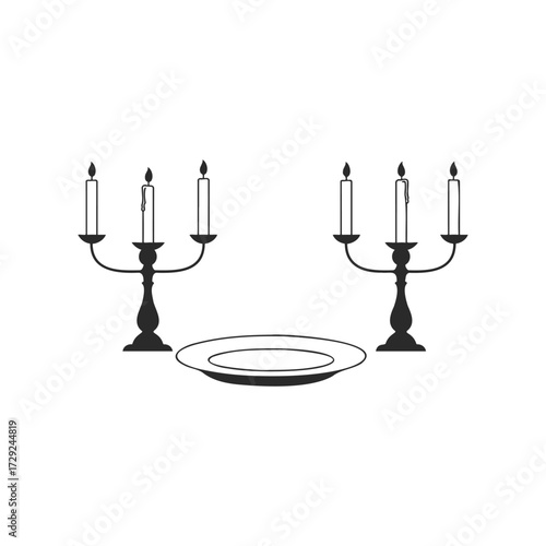 Elegant candelabra dinner setting with candles and plate silhouette