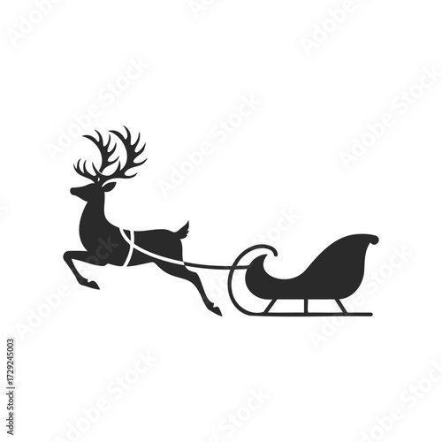 Silhouette of reindeer pulling sleigh icon for christmas design