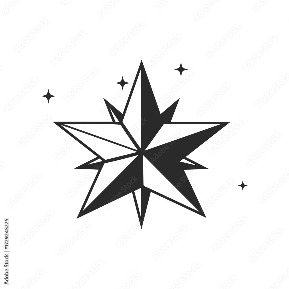 Obraz premium Geometric star with sparkle elements in monochrome design