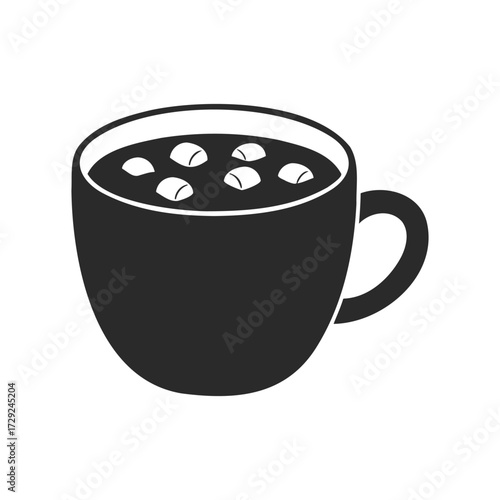 Black and white coffee mug with marshmallows icon