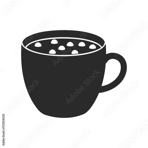 Silhouette of a mug with hot beverage and marshmallows