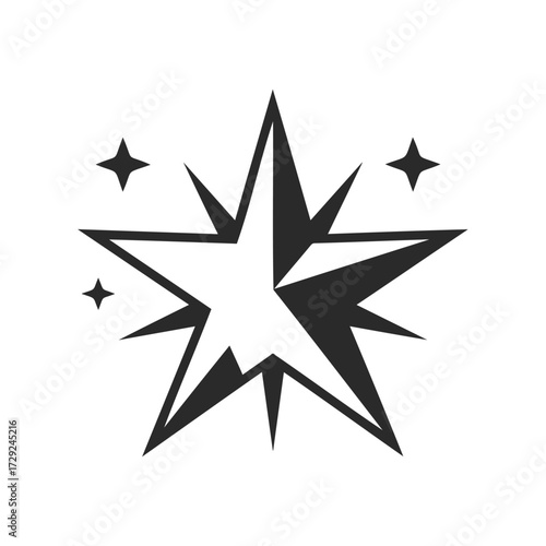 Black exploding star with shining sparks on white background