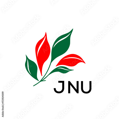 JNU Nature Inspired Minimalist Logo Template, JNU Later Logo, Elegant Botanical Logo with Abstract Leaves, 
