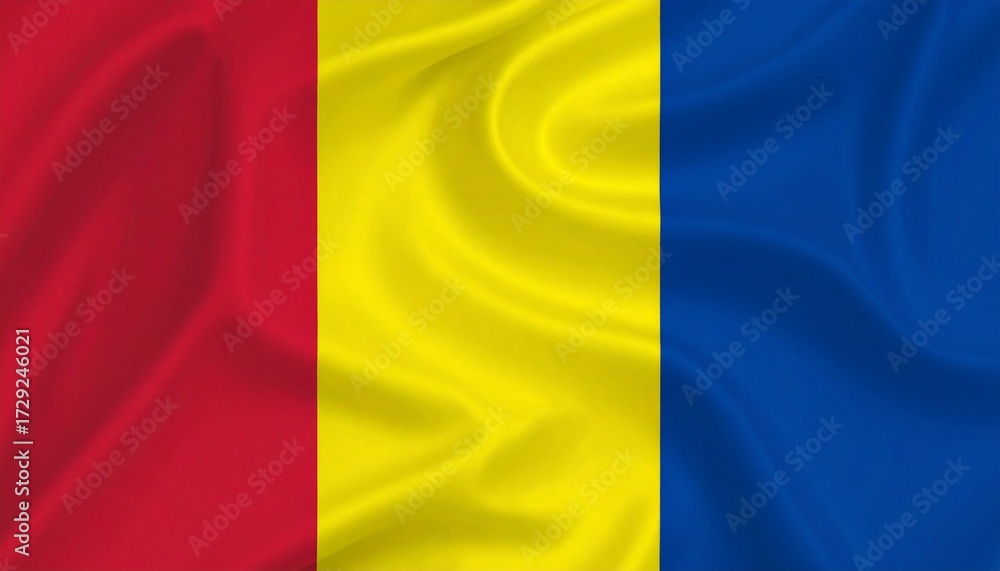 Obraz premium Red for courage, yellow for light, blue for freedom—Romania’s flag rises in vertical harmony, a banner of spirit and sovereignty stitched with historical pride, vibrant resilience, and the quiet stren