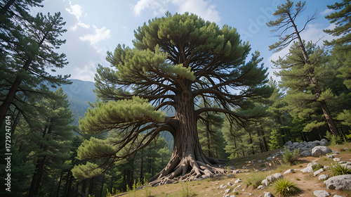 the majestic Pino Loricato (Bosnian pine) called  Patriarca (patriarch) due to its millennial age in the Pollino National Park. Pinus heldreichii or Pinus leucodermis. Calabria and Basilicata, Italy