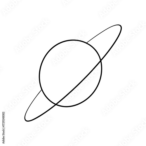Simple drawing of a planet with a ring line silhouette