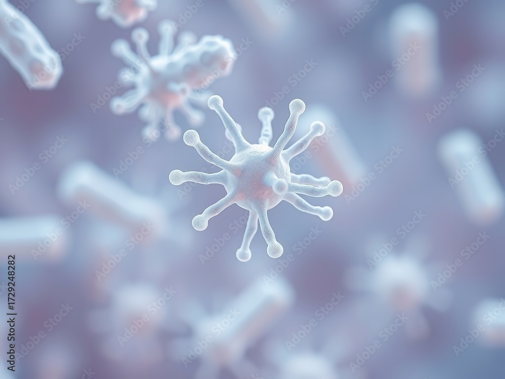 Obraz premium Abstract Artistic Rendering of Viruses or Microbes with Soft Blue Background
