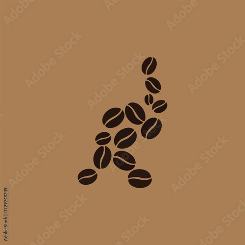 Coffee beans arranged in the shape of a cat on a brown background