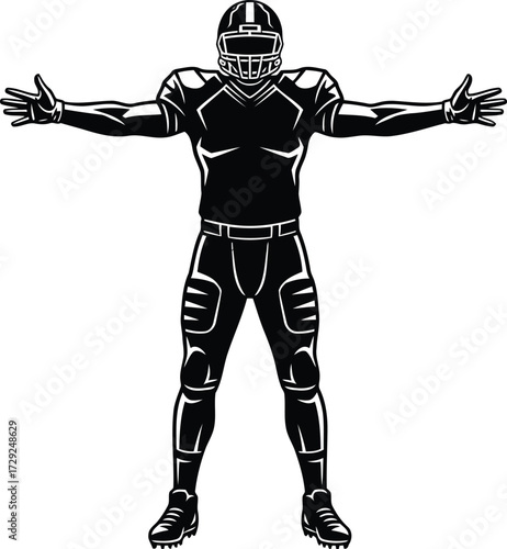 American football player standing with arms outstretched in uniform