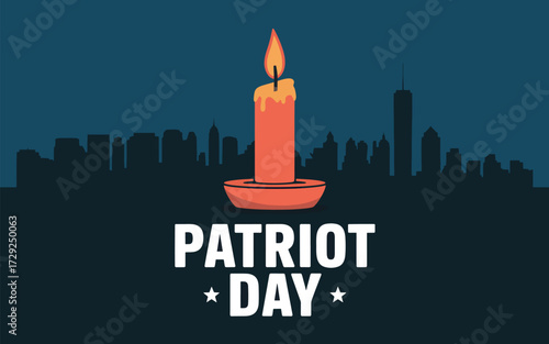 Glowing Candle Over City Skyline For Patriot Day remembrance
