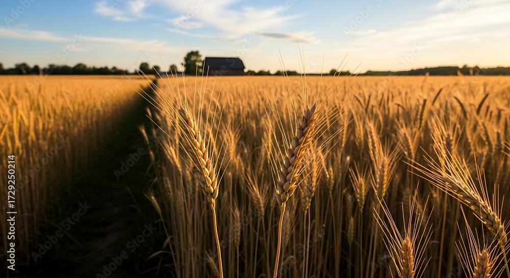 Obraz premium wheat field at sunset