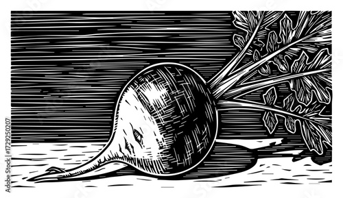 Beetroot Vegetable Drawing in a Retro Engraved Style