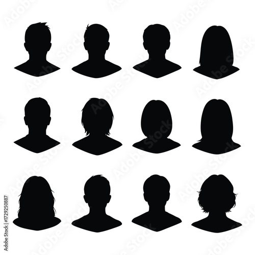 Diverse human head silhouettes collection representing people icons and user avatars silhouette