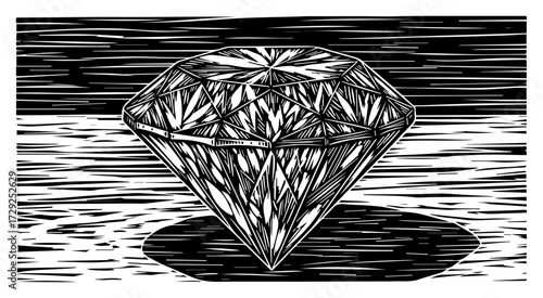 Diamond Gemstone in a Vintage Woodcut Illustration
