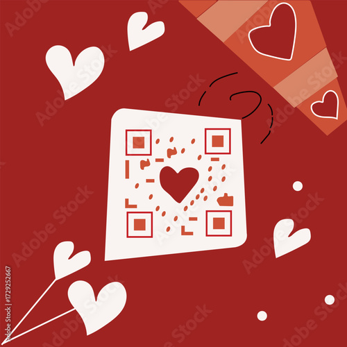 Romantic heart QR code illustration for Valentines Day and Vector