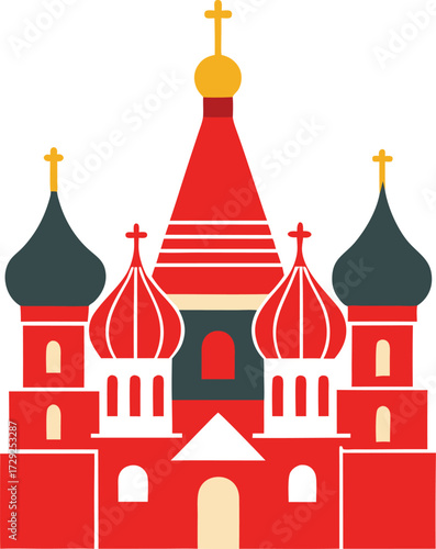 Colorful Flat Vector Illustration of Saint Basil s Cathedral in Moscow Russia
