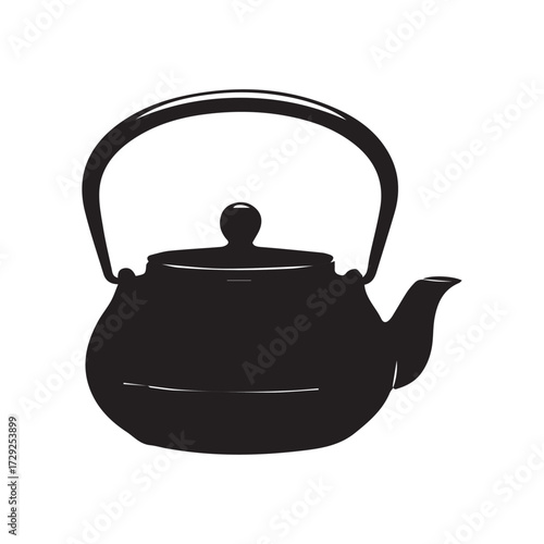 Black iron or ceramic teapot isolated on a white background, an old, traditional kitchen object for a hot tea drink