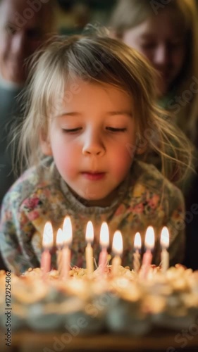 Wallpaper Mural A young girl joyfully blows out birthday candles surrounded by loved ones. Torontodigital.ca