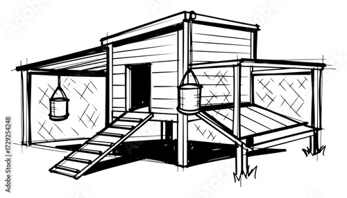Chicken Coop Hand Drawn Sketch Illustration