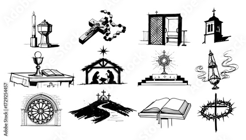 Set of Hand Drawn Christian Religious Symbols