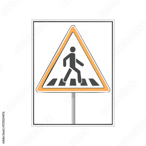 Road sign pedestrians crossing with caution symbol