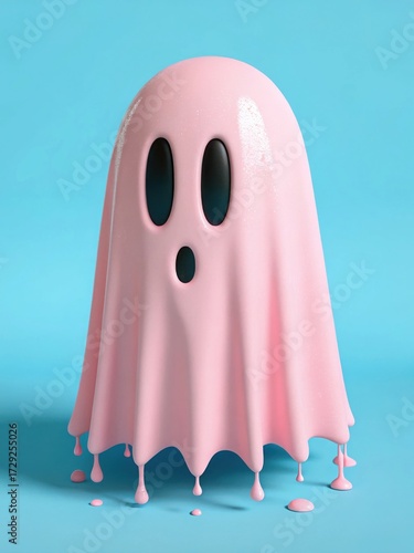 Vibrant 3D Render Of Pink Gooey Ghost Dripping Against Bright Blue Background