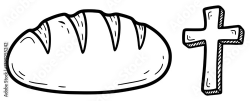 Christian Symbols of Bread and Cross Doodle