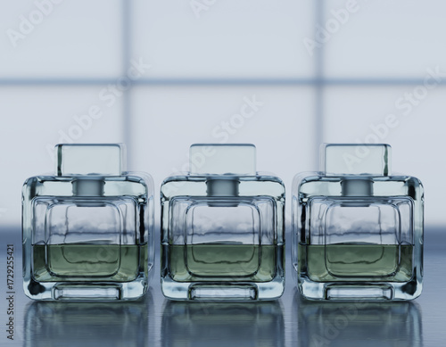 Wall Mural 3 Old art deco style perfume or medicine bottle in clear glass on a window sill