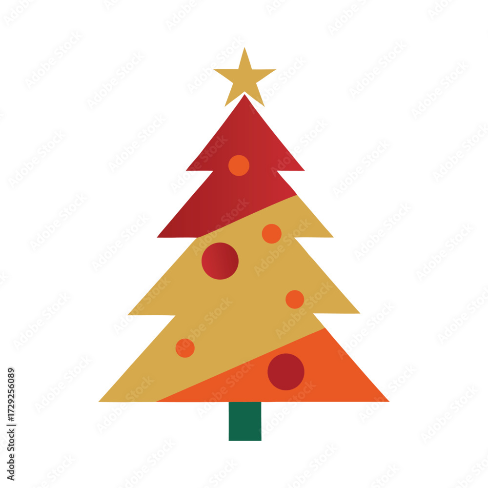 Fototapeta premium Illustration of a christmas tree isolated on white background, a festive holiday decoration with star and ornaments