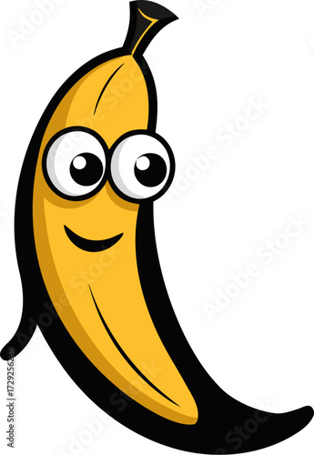 Banana with droopy eyes  silhouette  vector black , white background 