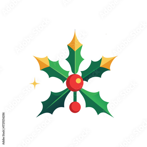 Illustration of a holly sprig with red berries isolated on white background, a festive christmas decoration for the holidays