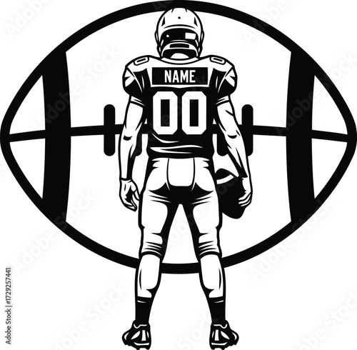 American football player silhouette standing in front of football