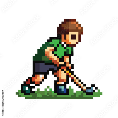  Pixel Art Field Hockey Player Sprite, 16-bit Sports Character for RPG