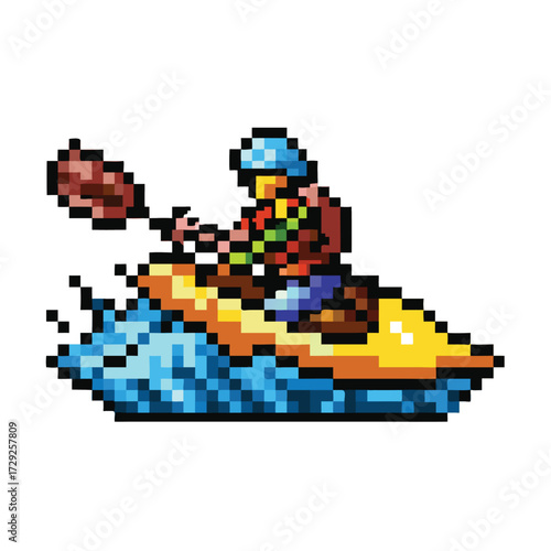 Pixel Art Kayaker Character Sprite, 16-bit Adventure Water Sports RPG Asset