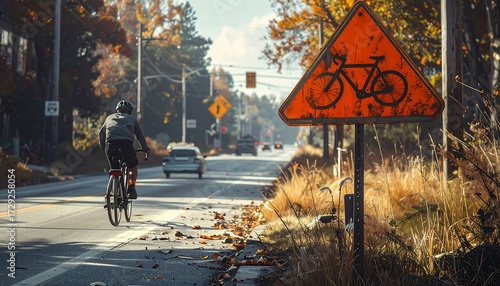Cyclist on a street in autumn